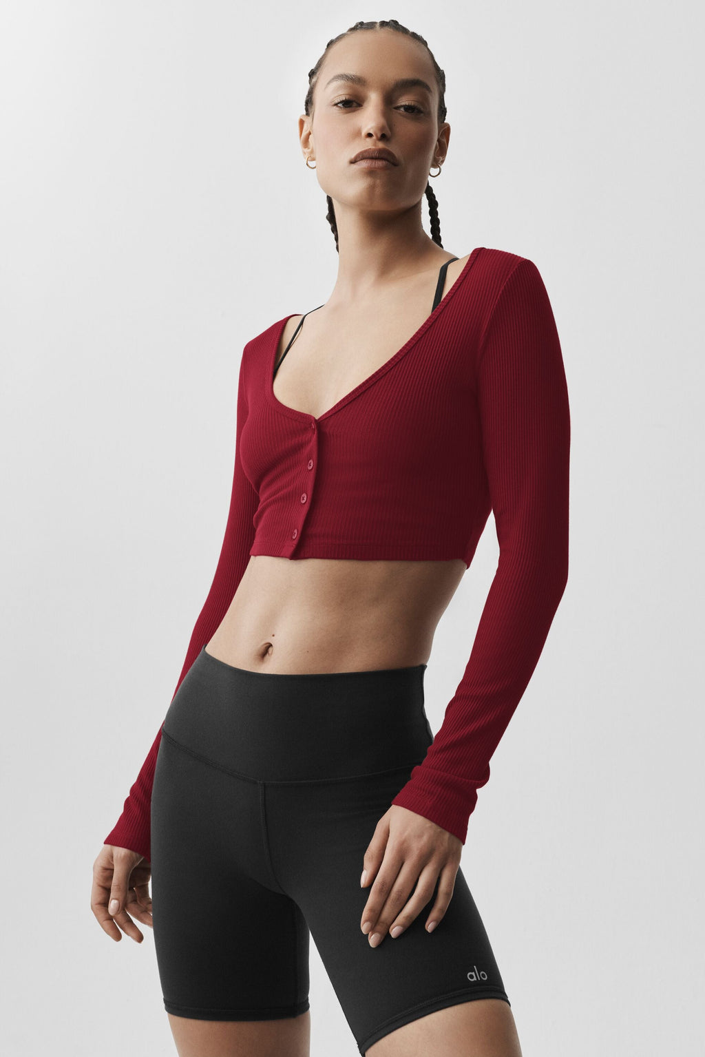 Women's Ribbed Cropped Yoga Cardigan - Soft Knit Workout Cover-Up in Summer Romance Red