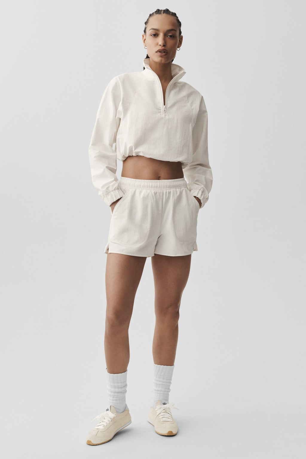 Women's Cropped Quarter Zip Pullover - Soft Yoga Sweatshirt Athletic Coverup in Ivory