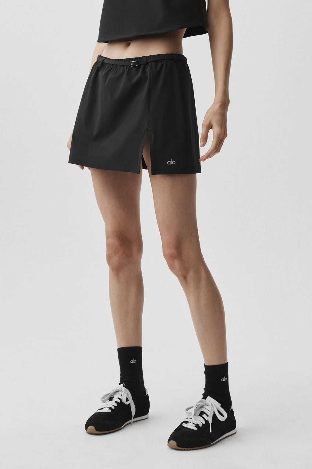 Women's Yoga Mini Skirt - Stretchy Athletic Mini Skirt with Built-In Shorts in Black