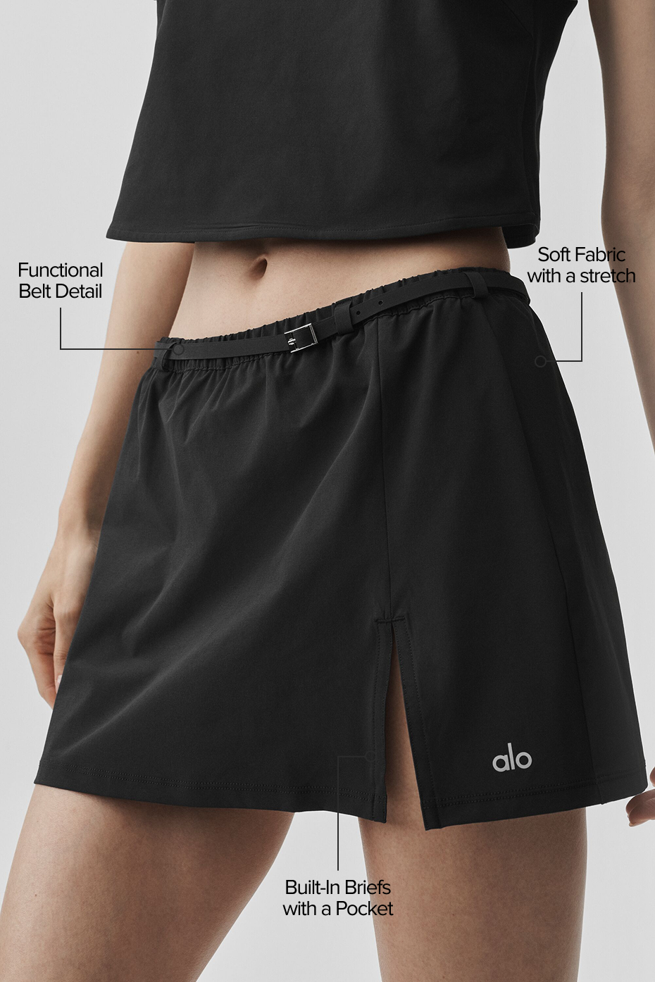 Women's Yoga Mini Skirt - Stretchy Athletic Mini Skirt with Built-In Shorts in Black