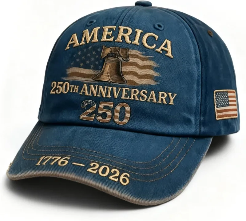 America 250th Anniversary Embroidered Baseball Cap | Patriotic USA Hat 1776-2026 | Retro Washed Distressed Cap